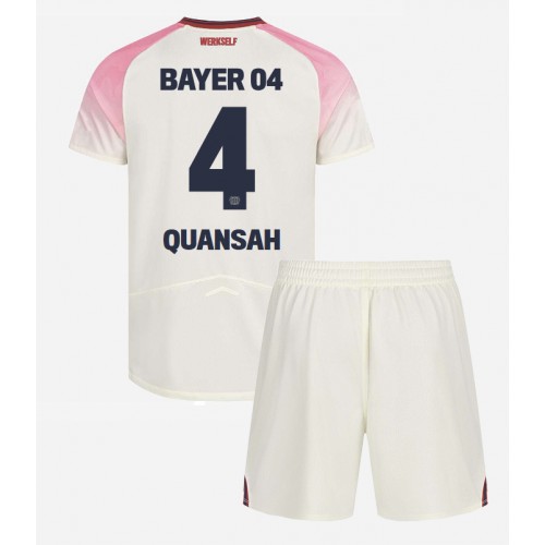 Otroški Nogometni dresi Bayer Leverkusen Jarell Quansah #4 Gostujoči 2025-26 Kratek Rokav (+ Kratke hlače)